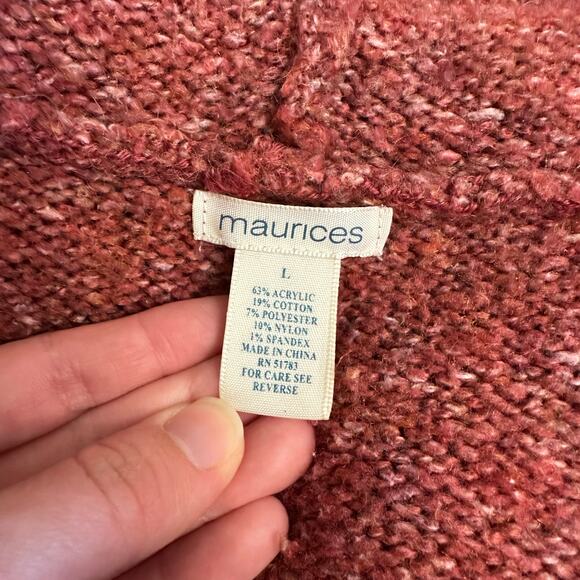 Maurices Y2K Marled Knit Hoodie Sweater Pink Pullover w/ Buttons Large - Picture 2 of 6